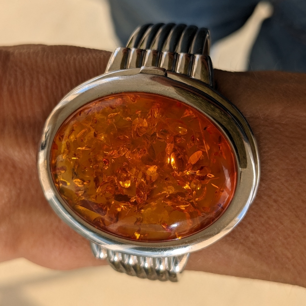 VTG BURGI BOHO JAPAN MOVEMENT HONEY AMBER WATCH CUFF BRACELET/WATCH - Picture 4 of 9
